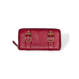 Coach Zoe Vintage Red Leather Zip Wallet Buckles Accordion Organizer EST 1941